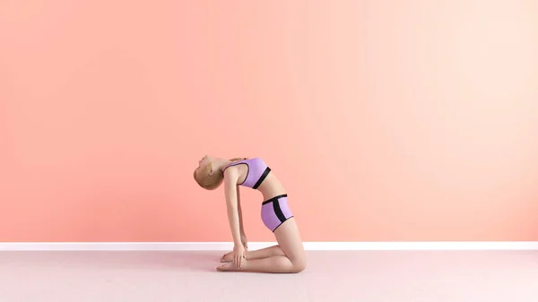 Camel Yoga Pose Vrouwelijke Vrouw Demonstratie Concept — Stockfoto