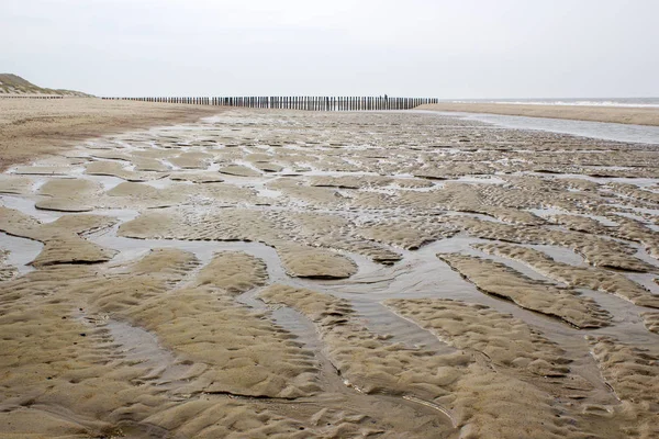 Playa Arena Junto Mar Del Norte Marea Baja Renesse Países — Foto de Stock