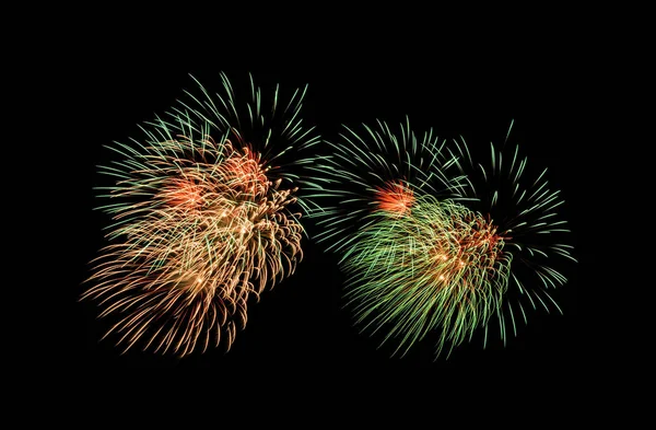 Bunte Explodierte Feuerwerk Isoliert Auf Schwarzem Hintergrund — Stockfoto