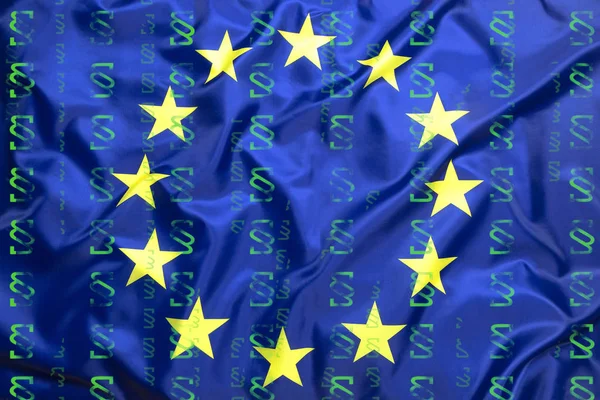 Europeiska Unionens Flagga Med Punktsymboler Som Binärkod — Stockfoto