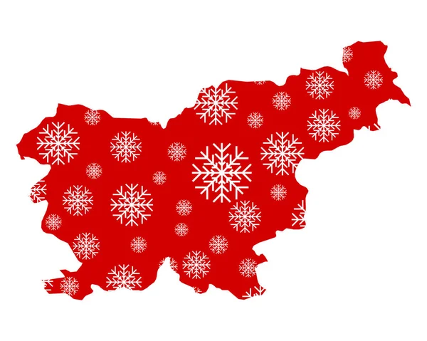 Karte Von Slowenien Mit Schneeflocken — Stockfoto