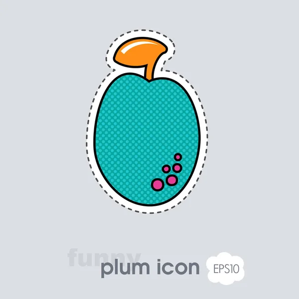 Pruim Met Blad Icoon Pruimenfruit Bord Vector Illustratie Voor Voedsel — Stockfoto