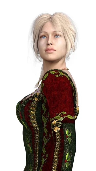 Рендеринг Красивой Сказочной Принцессы Красном Платье Белом Фоне — стоковое фото