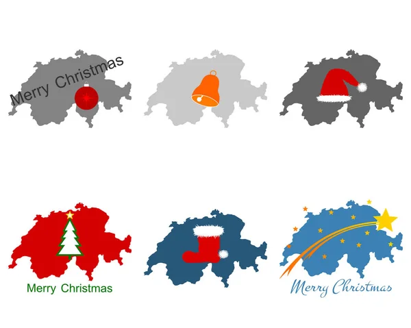 Karte Der Schweiz Mit Weihnachtssymbolen — Fotografia de Stock