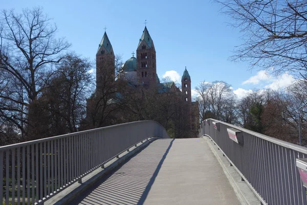 Catedral Speyer Rio Reno Uma Ponte Caminho Para Catedral — Fotografia de Stock