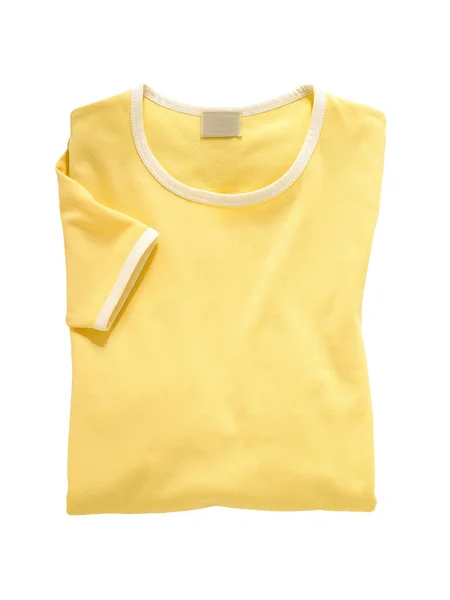 Dobrado Shirt Amarelo Com Punhos Brancos Isolados Fundo Branco — Fotografia de Stock