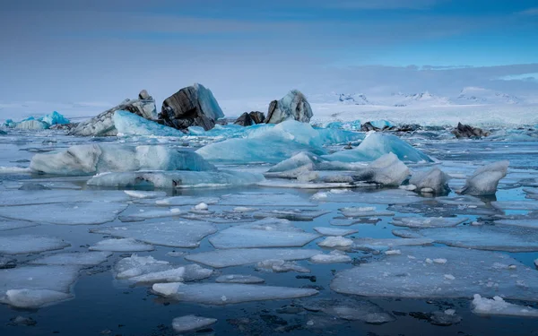 Панорамний Вид Льодовик Йокулсарлон Айсбергів Задньому Плані Льодовик Зима Ісландії — стокове фото