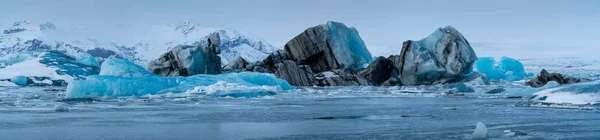 Panoramic View Glacier Lagoon Joekulsarlon Icebergs Background Glacier Winter Iceland — Stock Photo, Image