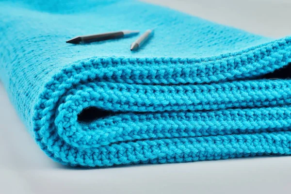 Self Knitted Wool Blanket Made Blue Cotton — Stock Photo, Image