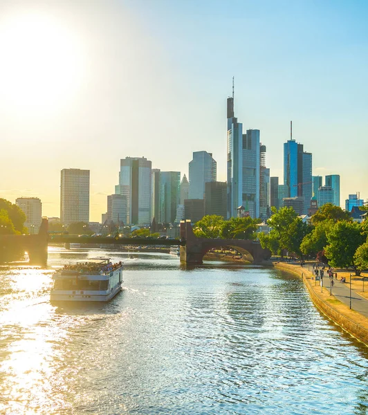 Touristic Boat Main River View Frankfurt Downtown Germany — Stock Photo, Image