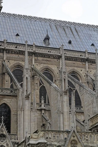Flying Buttresses Side Notre Dame Cathedral Paris França — Fotografia de Stock
