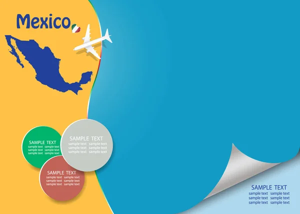 Viaje México Plantilla Vector Que Muestra Avión Acercándose Mapa Mexicano —  Fotos de Stock