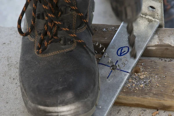 Carpintero Perforación Zapato Trabajo Cierre —  Fotos de Stock