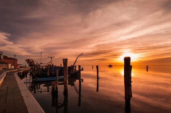 Pellestrina Venedig Italien Romantisk Solnedgång Lagunen — Stockfoto