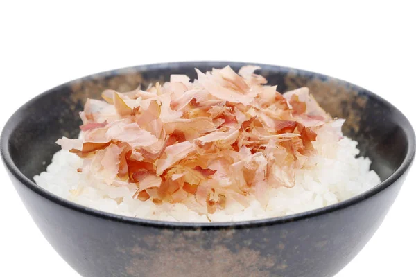 Japanese Katuobushi Cooked White Rice White Background — Stock Photo, Image