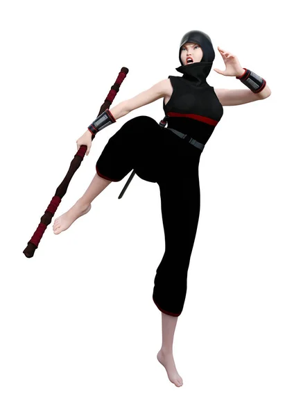 Rendering Ninja Femmina Isolato Sfondo Bianco — Foto Stock