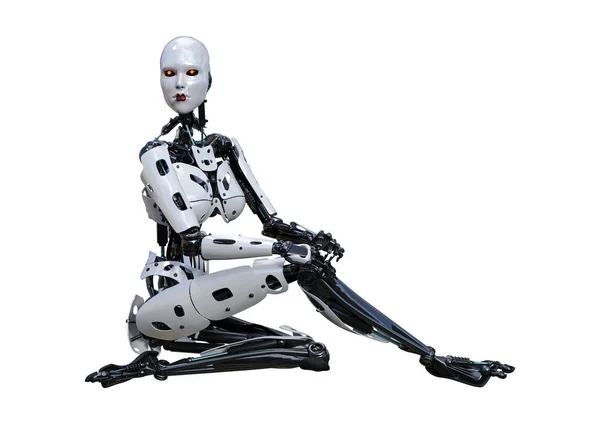 Απόδοση Ενός Γυναικείου Ρομπότ Που Απομονώνεται Λευκό Φόντο — Φωτογραφία Αρχείου
