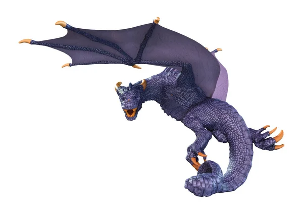 Beyaz Arka Plan Üzerinde Izole Mavi Fantezi Dragon Render — Stok fotoğraf