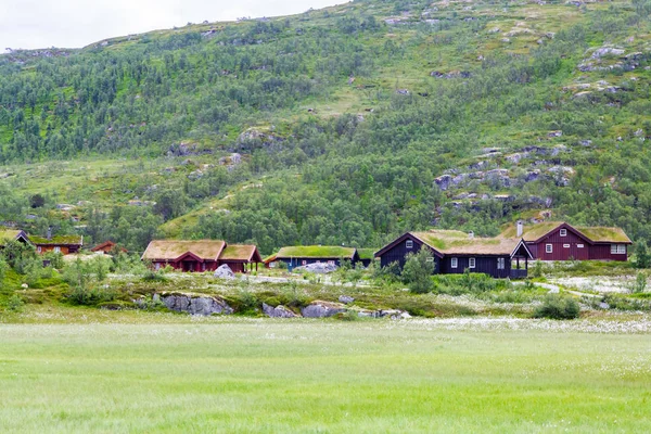 Casa Campagna Norvegese Vista Panoramica Estiva Case Villette Nel Villaggio — Foto Stock
