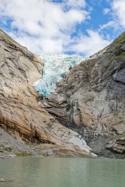 Geleira Briksdal Derretendo Noruega Perto Panorama Baixo Para Cima Noruega — Fotografia de Stock