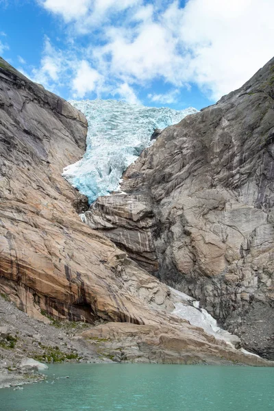 Vue Depuis Glacier Briksdalsbreen Des Bras Les Accessibles Les Connus — Photo