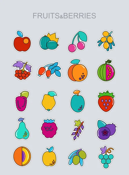 Set Van Fruit Bessen Pictogrammen Ingesteld Vector Illustratie Voor Voedsel — Stockfoto