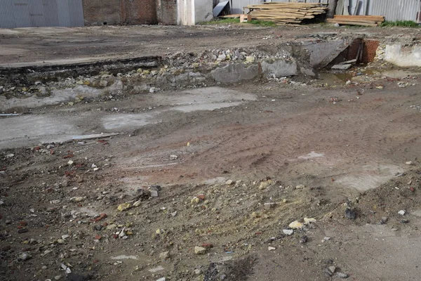 Ruined Foundation Old Building Walls Basement Demolished Building Debris — Stock Photo, Image