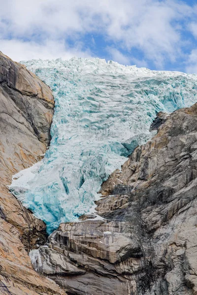 Vue Depuis Glacier Briksdalsbreen Des Bras Les Accessibles Les Connus — Photo