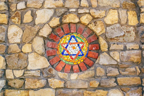 Dairesel Mozaik Dini Sembol Taş Duvarda Davut Yıldızı — Stok fotoğraf