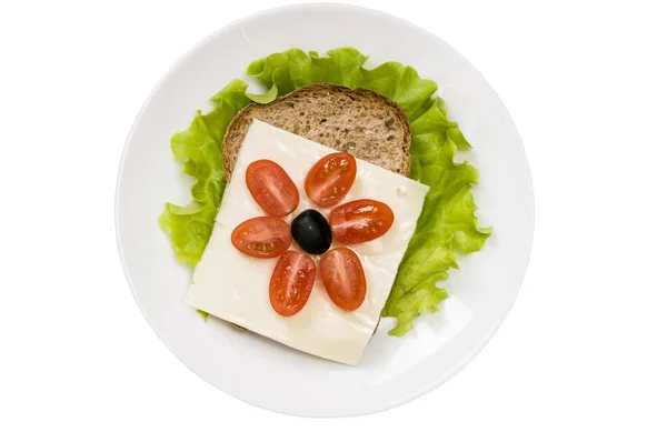 Panino Con Verdure Formaggio Piatto Bianco Isolato Sfondo Bianco — Foto Stock