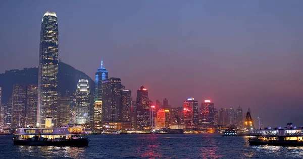 Victoria Harbour Hongkong Mars 2019 Hongkongs Hamn Solnedgång — Stockfoto