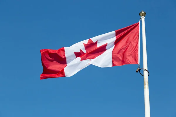 Bandera Canadiense Falgpole Con Cielo Azul Claro — Foto de Stock