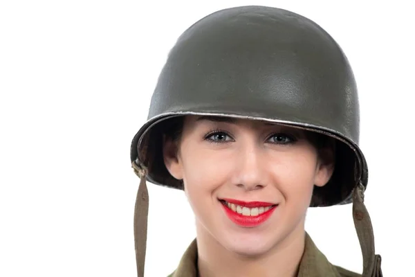 Una Bonita Joven Vestida Con Uniforme Militar Ww2 Americano Con —  Fotos de Stock