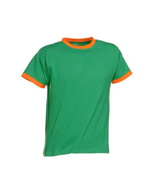 t shirt green with cuffs in orange color isolated on white background clipart
