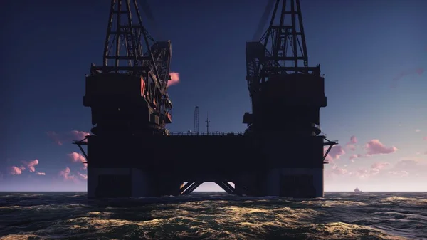 日出时海上石油平台 海上平台或海上钻井平台 — 图库照片