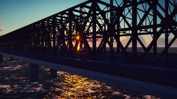 Ponte Ferroviária Pôr Sol Contra Céu Azul Mar — Fotografia de Stock