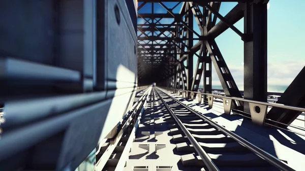 Comboio Alta Velocidade Trem Passa Ponte Ferroviária Nascer Sol Transporte — Fotografia de Stock
