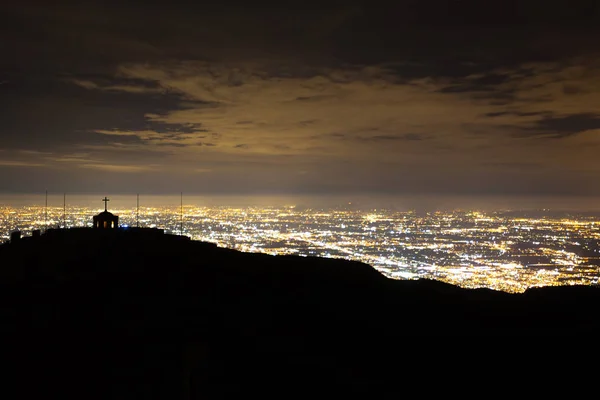 Luchtfoto Van Een Vlakte Verlicht Door Elektrisch Licht Mount Grappa — Stockfoto