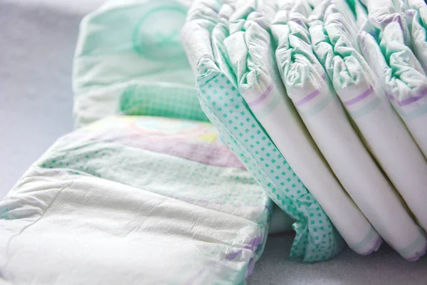 Group Disposable Diapers Arranged White Changing Table Hygiene Health Care — Stock Photo, Image