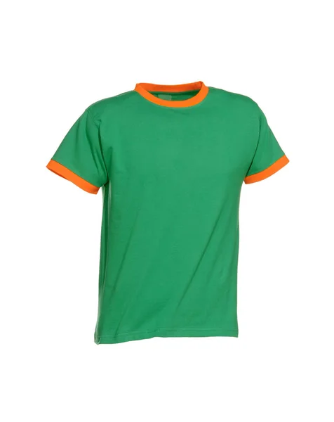 Shirt Groen Met Manchetten Oranje Kleur Geïsoleerd Witte Achtergrond — Stockfoto