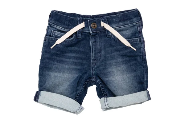 Jeans Shorts Geïsoleerd Trendy Stijlvolle Short Jeans Broek Met Wit — Stockfoto