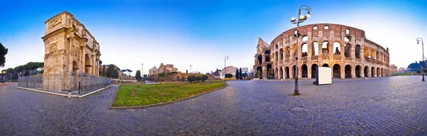 stock image Colosseum and Arch of Constantine square panoramic dawn view in Rome, famous landmarks of capital of Italy