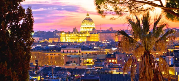 Oude Daken Van Rome Vaticaan Avond Panoramisch Uitzicht Hoofdstad Van — Stockfoto