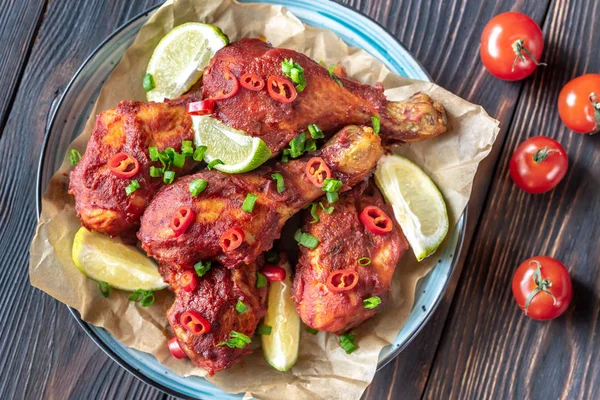 Chicken Drumsticks Barbecue Sauce Garnished Green Onion — Stock Photo, Image