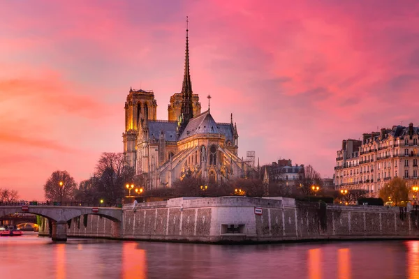 Pintoresca Puesta Sol Grandiosa Sobre Catedral Notre Dame París Destruida —  Fotos de Stock