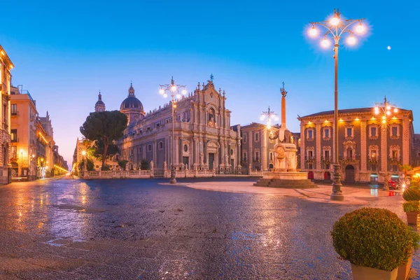 Piazza Duomo Catane Avec Cathédrale Santa Agatha Liotru Symbole Catane — Photo