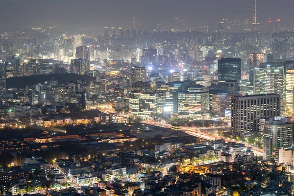 Воздушный Закат Ночной Вид Центр Города Сеула Сеульской Башней Южной — стоковое фото