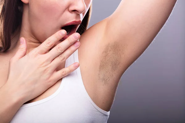 Close Young Woman Hairy Armpit — Stock Photo, Image