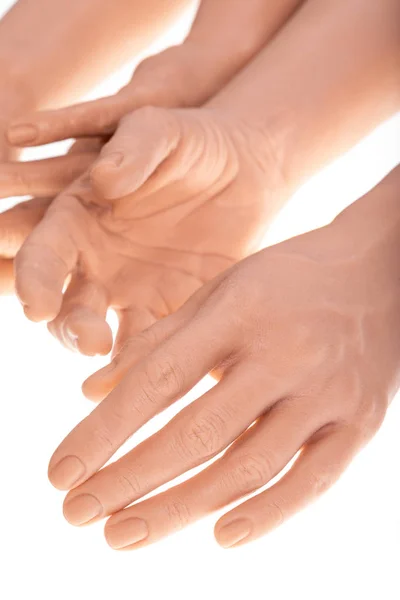 Grup Silikon Protez Elleri Kişi Için Pembe Ilaç Implantları — Stok fotoğraf