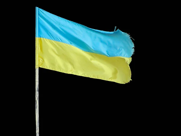 Oekraïense Vlag Zwaaiend Waait Wind Geïsoleerd Zwart — Stockfoto